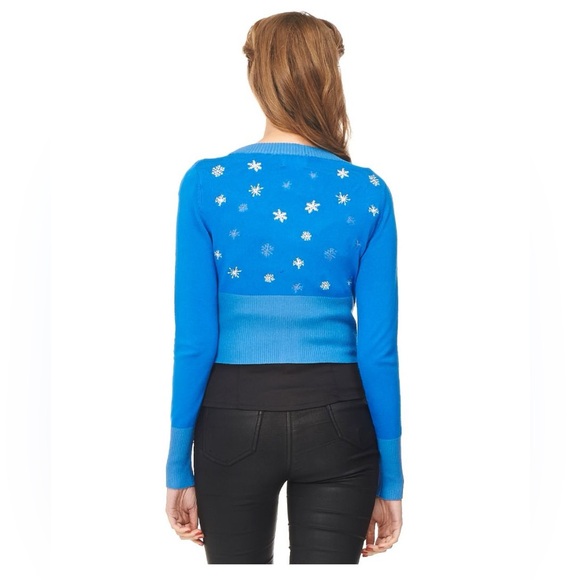 Retro pinup snowflake cardigan cropped blue festive vintage - Picture 2 of 8